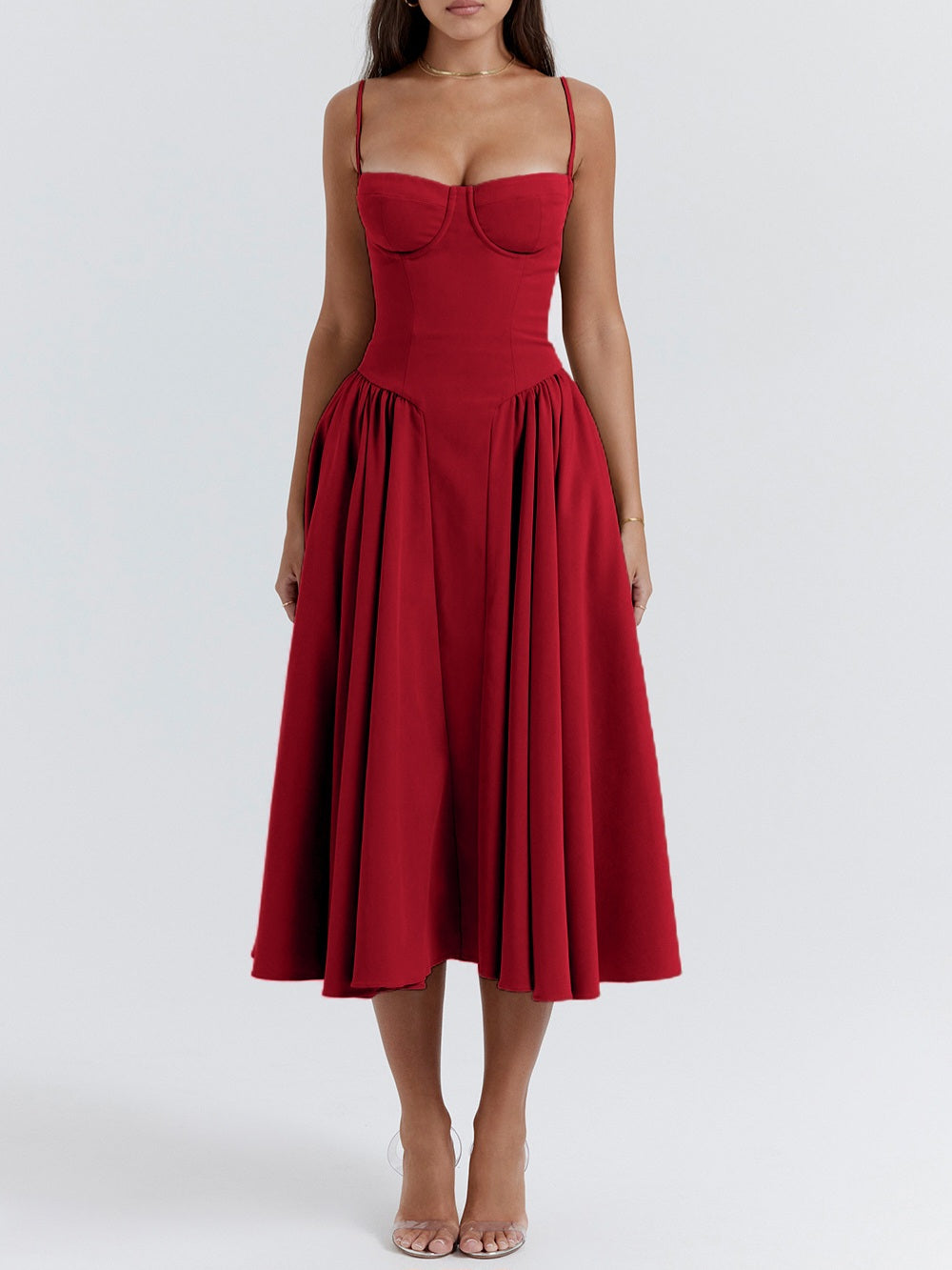 Samaria Red Corset Midi Sundress