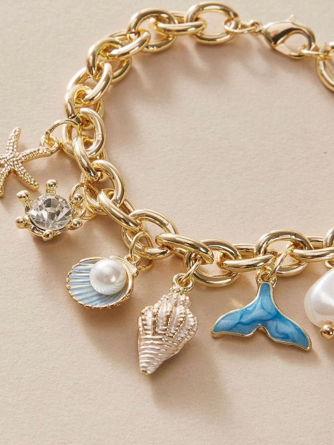 Sea Shell & Faux Pearl Charm Bracelet