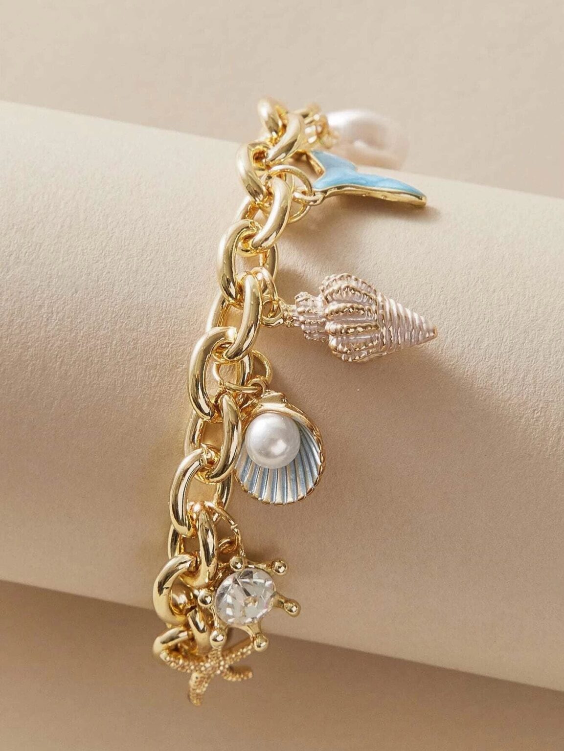 Sea Shell & Faux Pearl Charm Bracelet