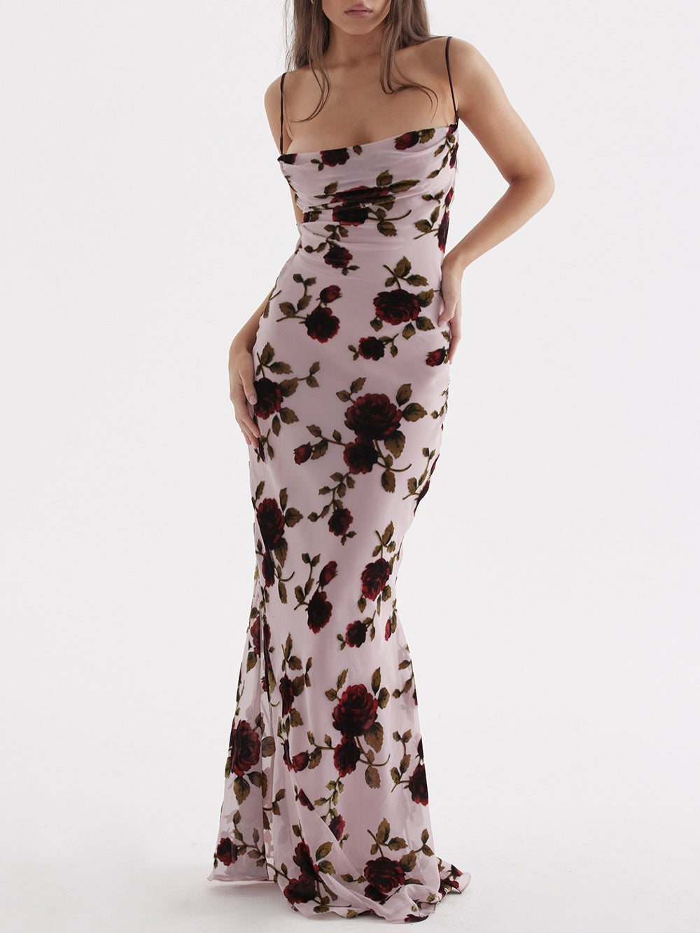 Serena Pink Devore Maxi Dress