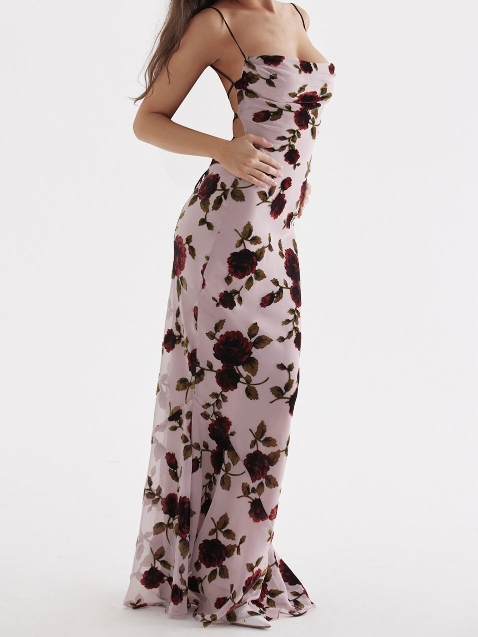 Serena Pink Devore Maxi Dress