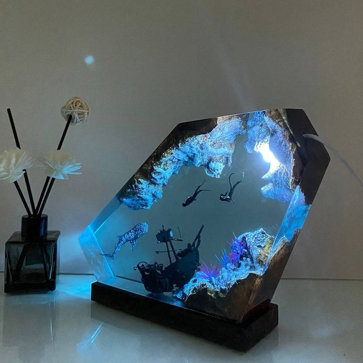 Shark Divers Ocean Epoxy Resin Night Light