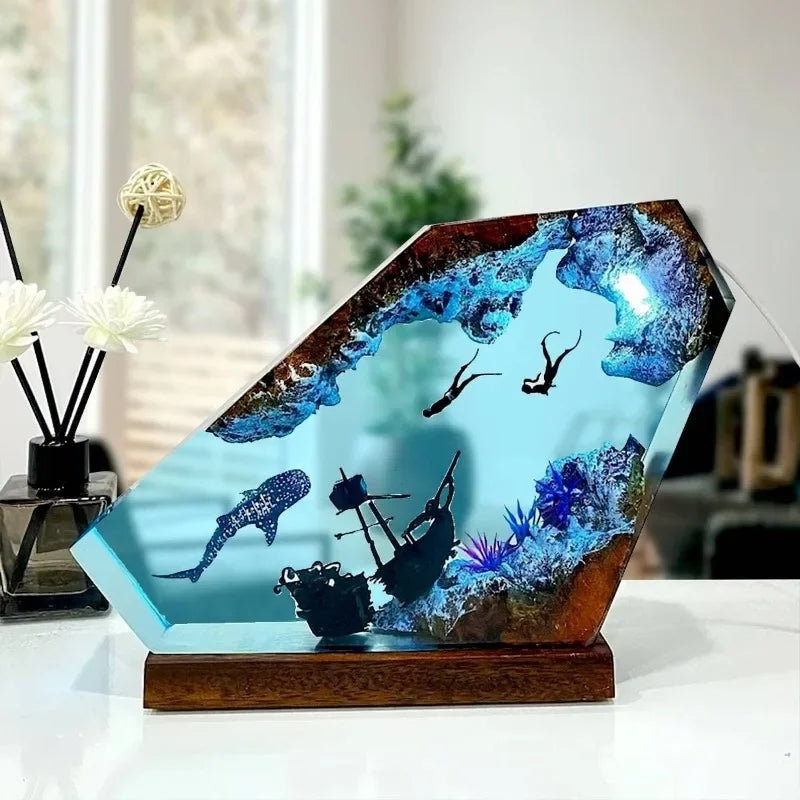 Shark Divers Ocean Epoxy Resin Night Light