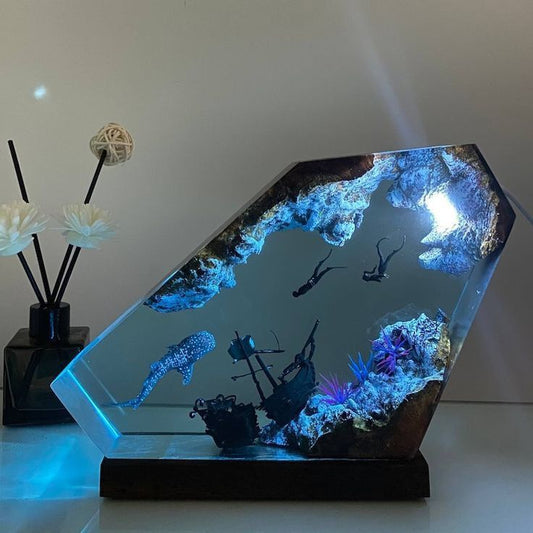 Shark Divers Ocean Epoxy Resin Night Light