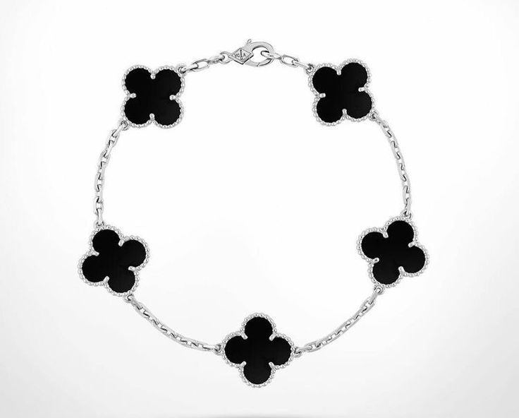 Silver Black 5 Motif Clover Bracelet