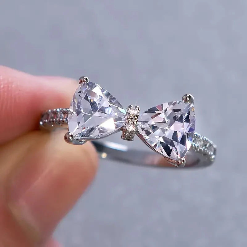 Silver Rhinestone Bow Tie Ring