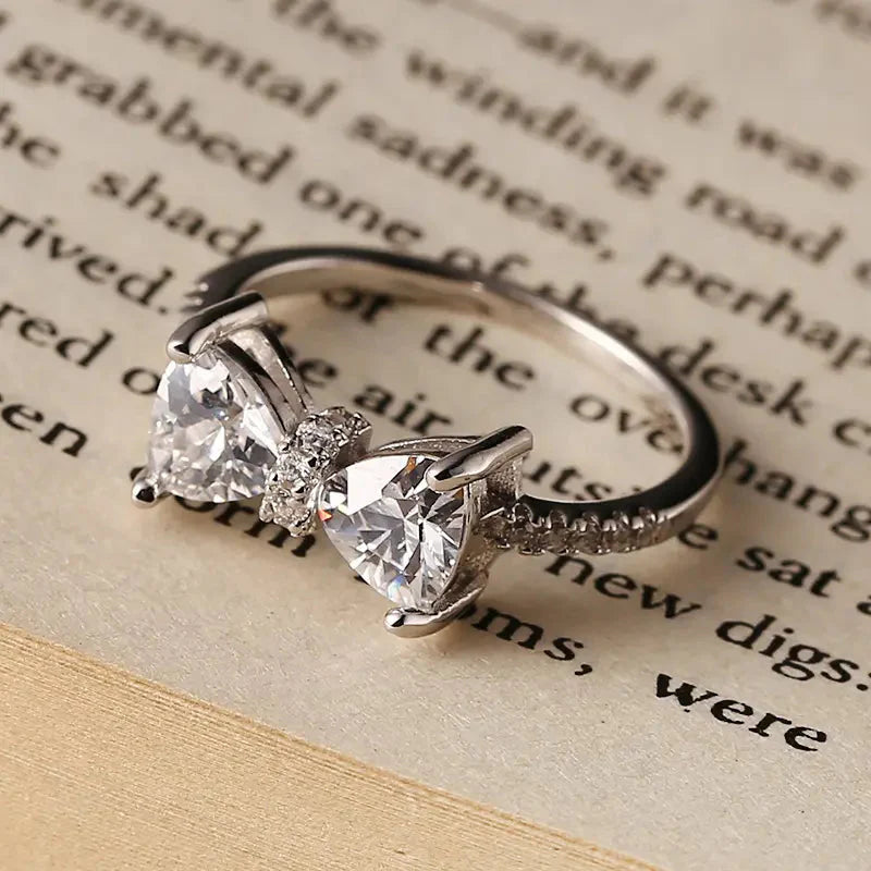 Silver Rhinestone Bow Tie Ring