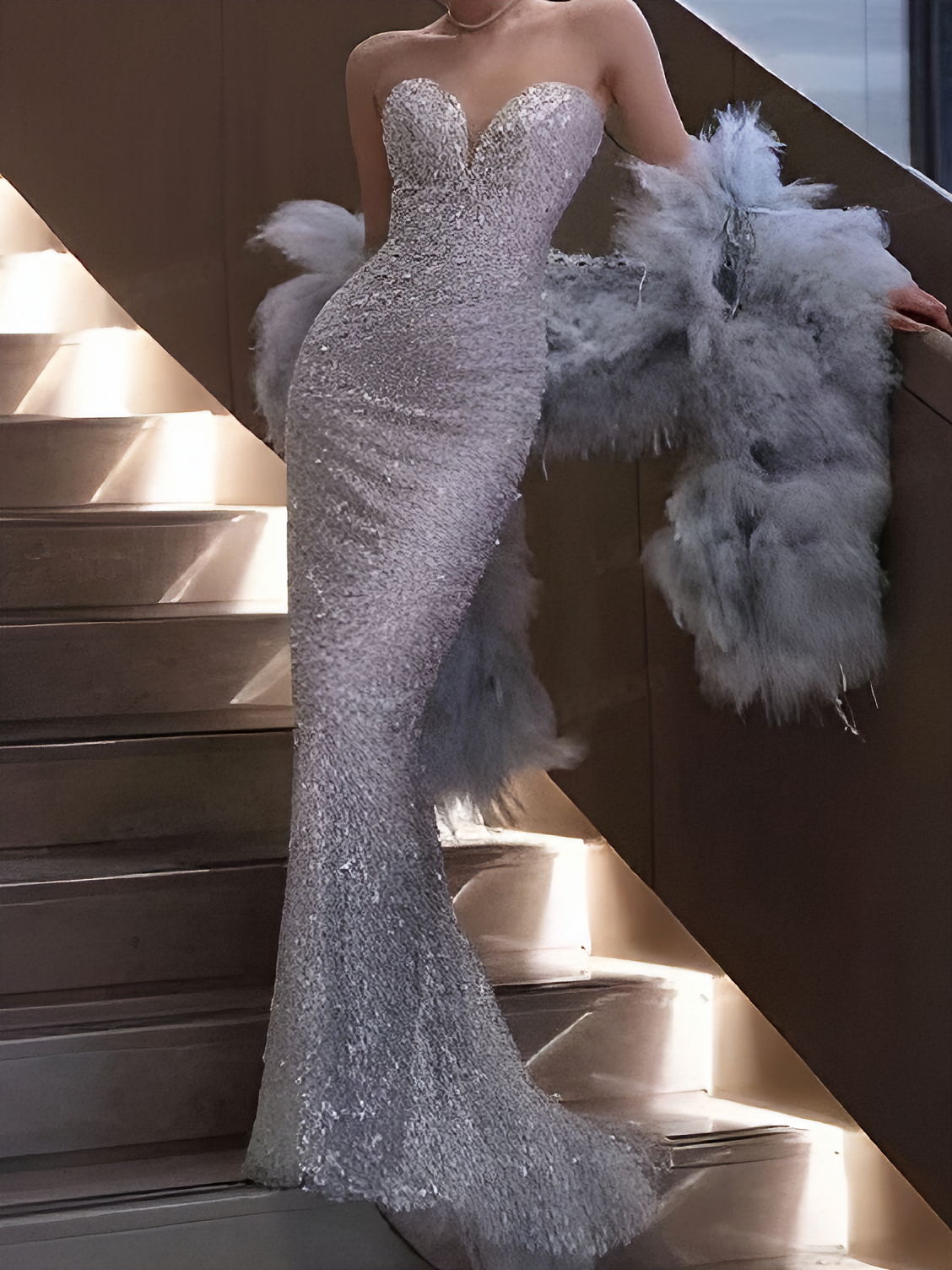 Silver Sequin Tube Mermaid Dress