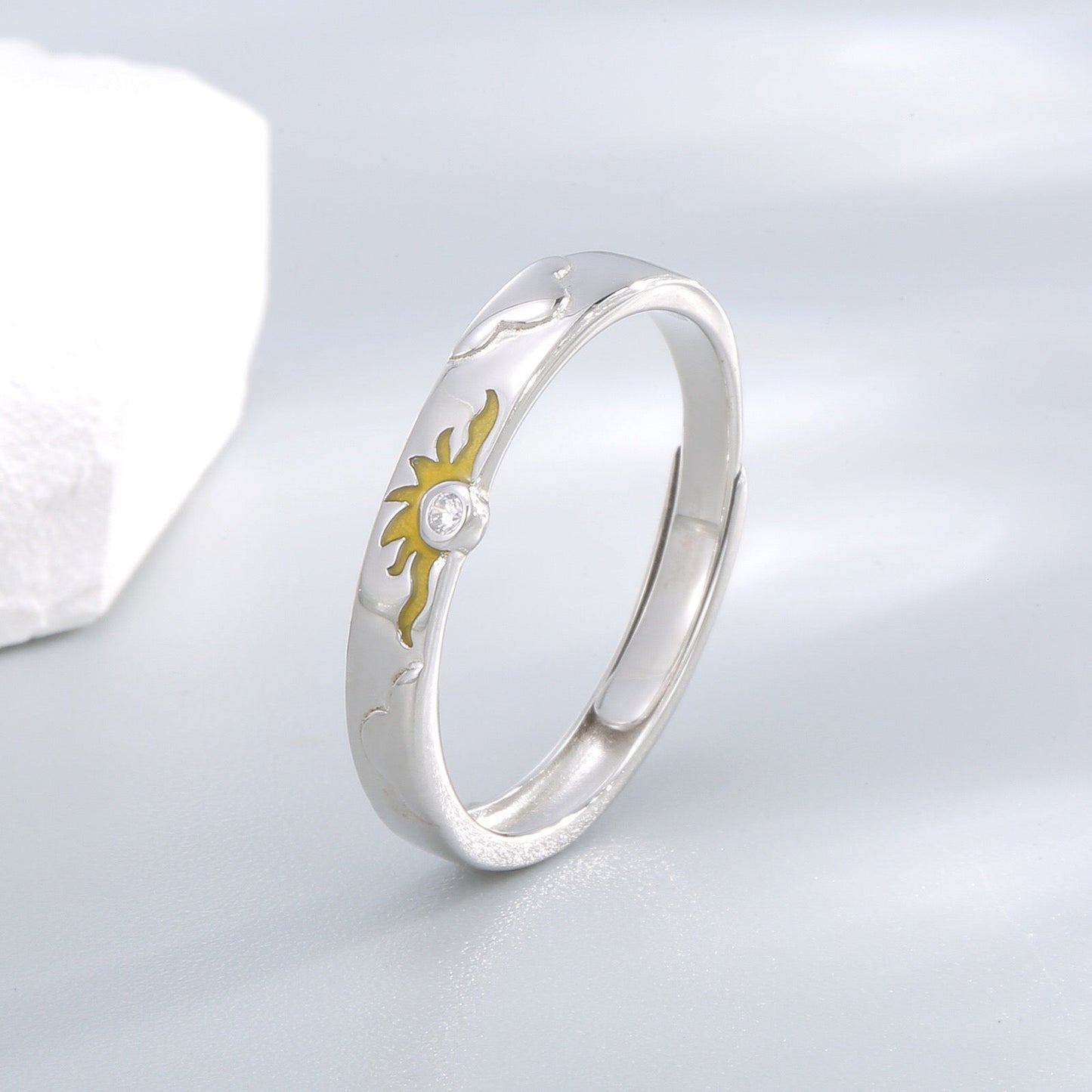 Silver Sun Moon Couple Ring Set