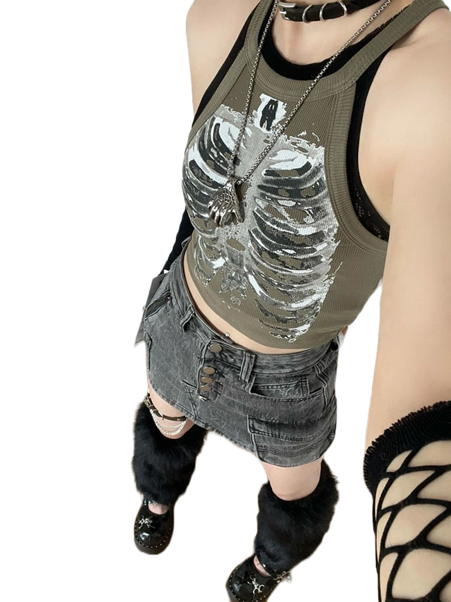 Skeleton Crop Top Y2K Cyberpunk