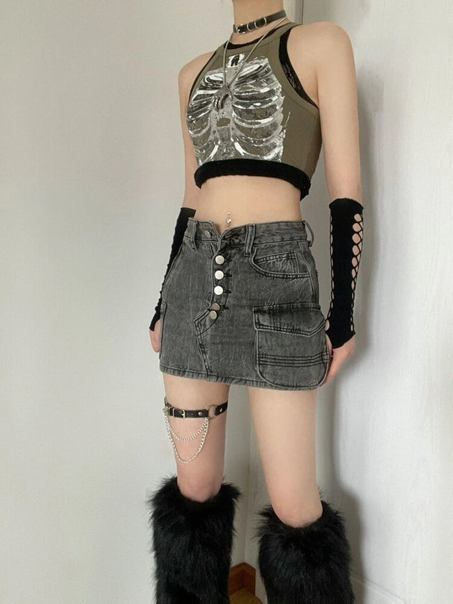 Skeleton Crop Top Y2K Cyberpunk