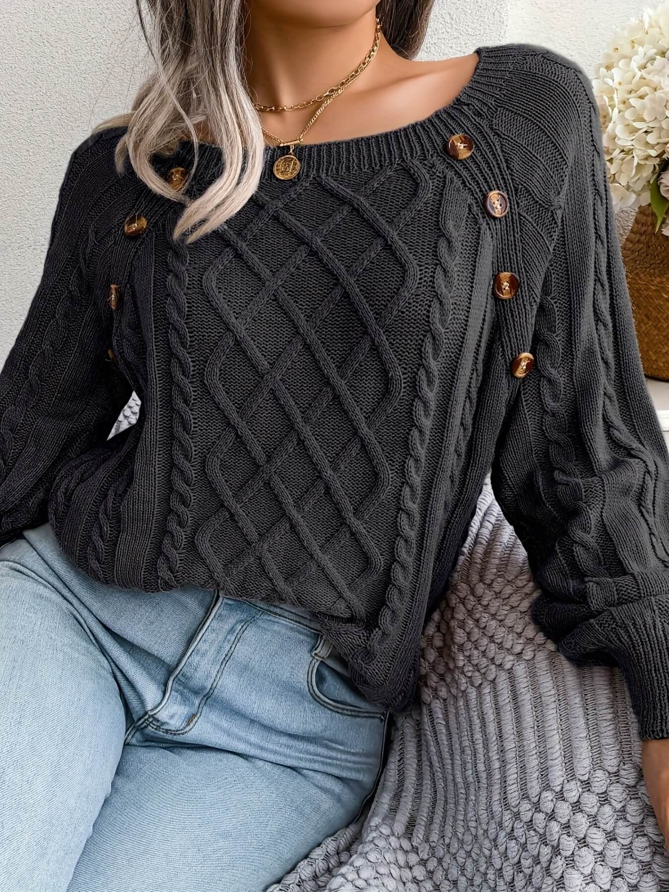 Solid Cable Knit Sweater