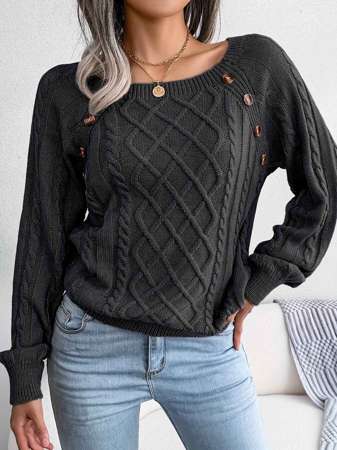 Solid Cable Knit Sweater