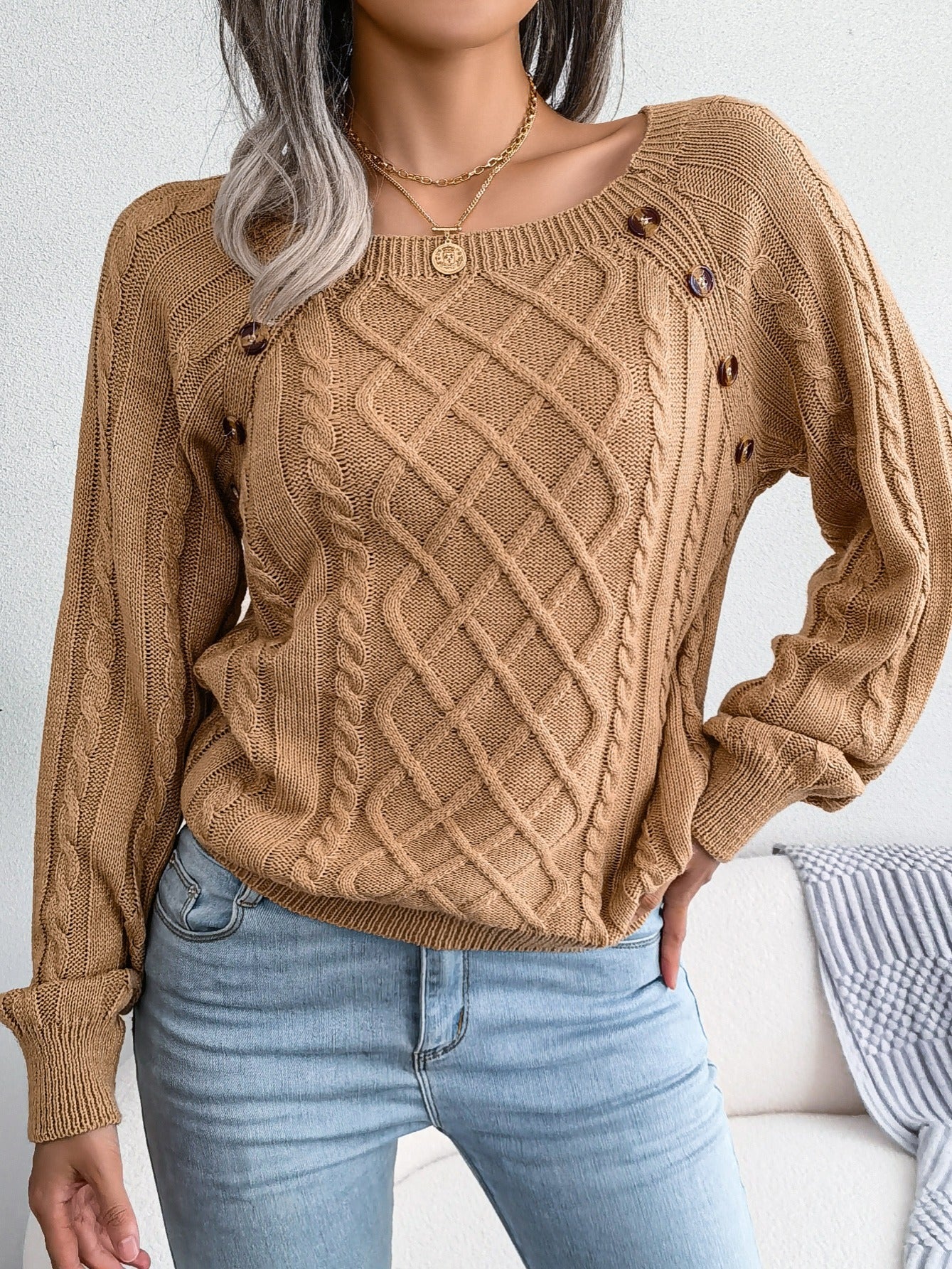 Solid Cable Knit Sweater