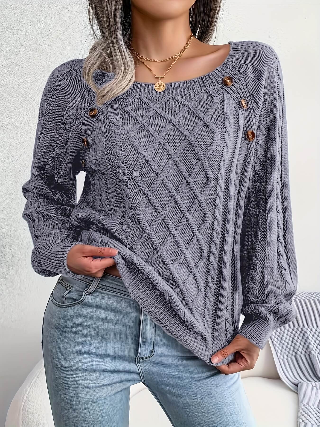 Solid Cable Knit Sweater