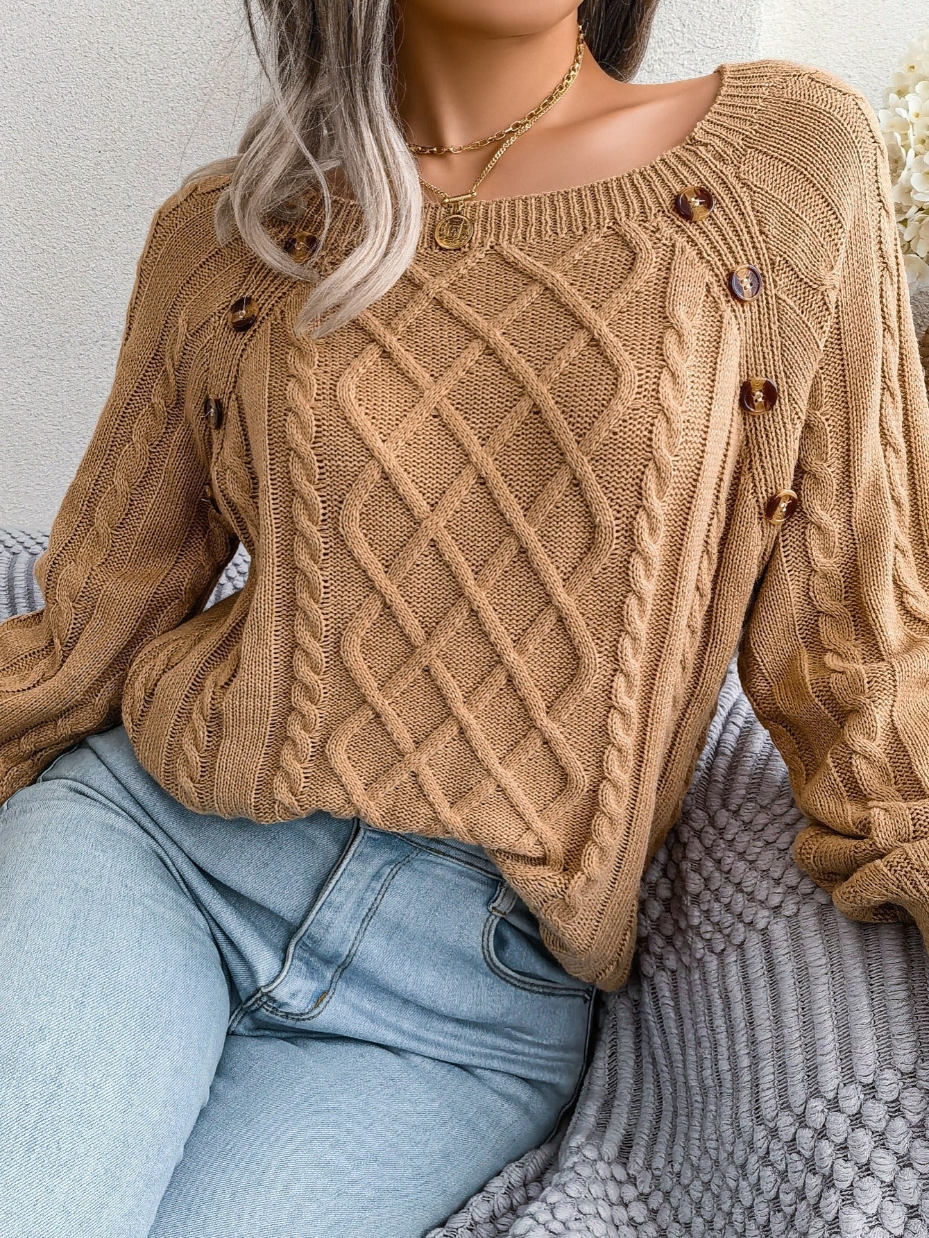 Solid Cable Knit Sweater