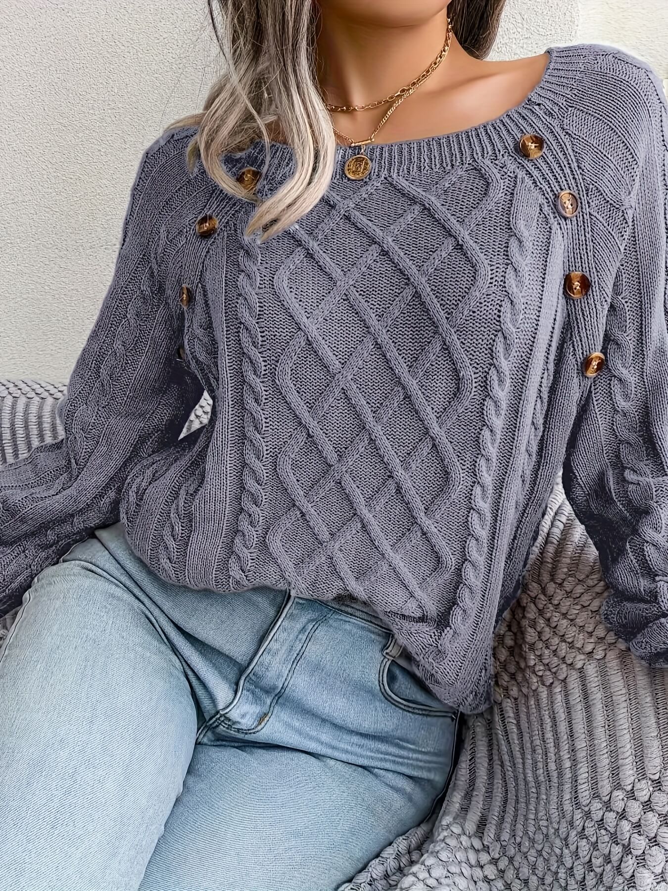 Solid Cable Knit Sweater