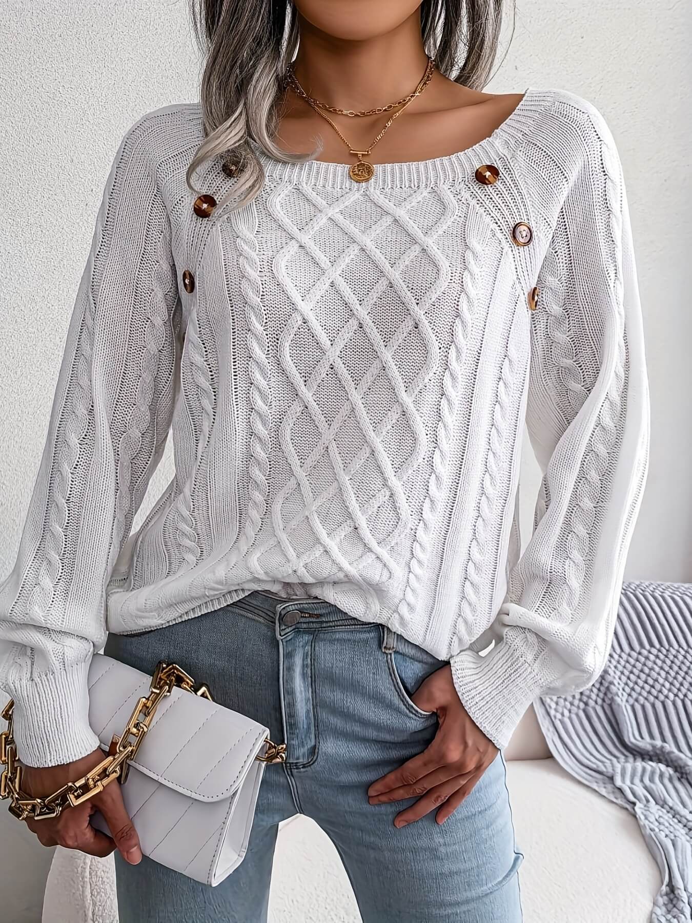 Solid Cable Knit Sweater