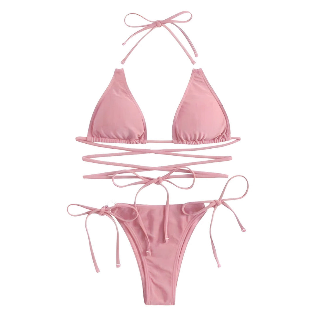 Solid Ring Detail Bikini Set