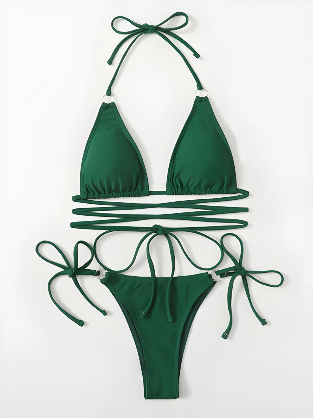 Solid Ring Detail Bikini Set