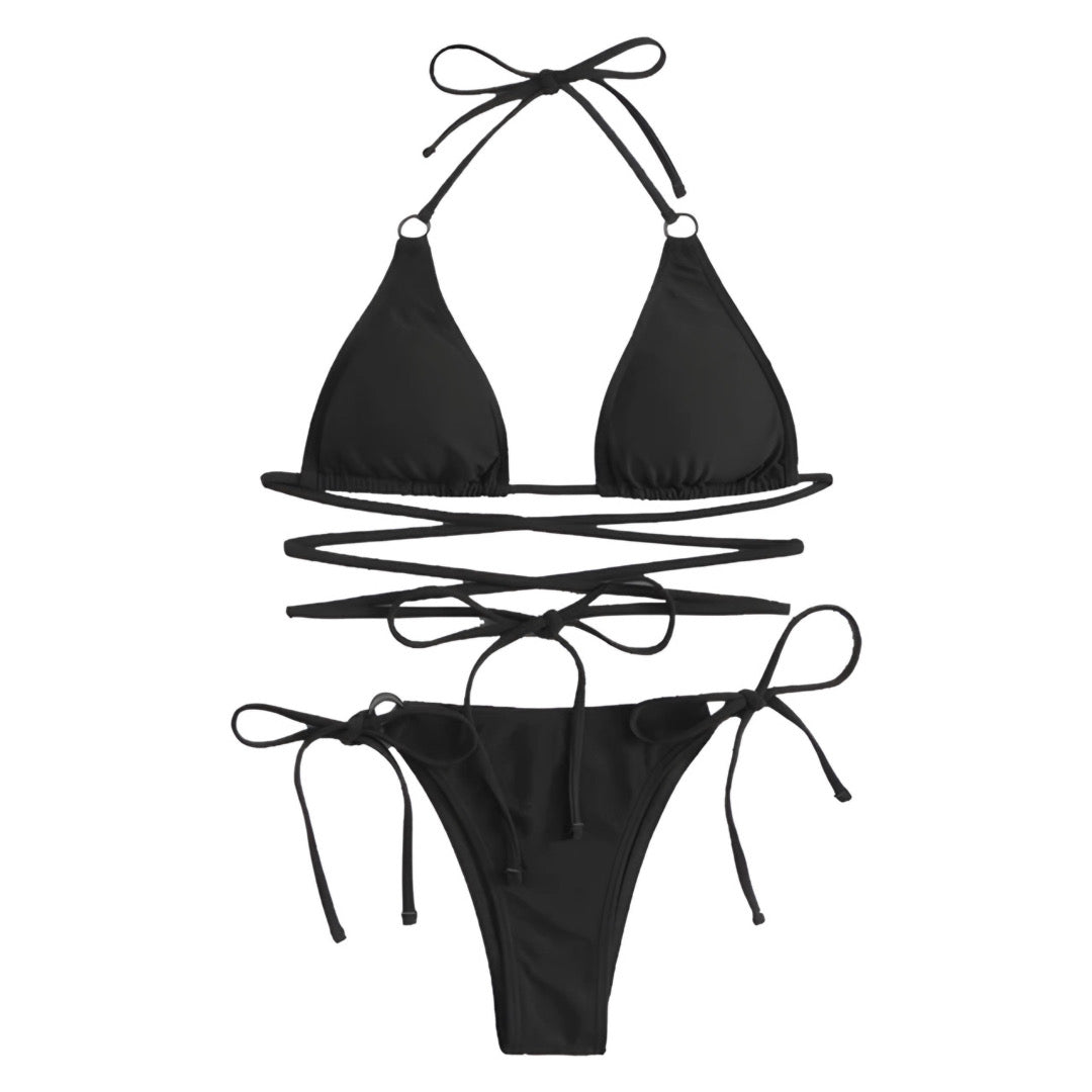 Solid Ring Detail Bikini Set