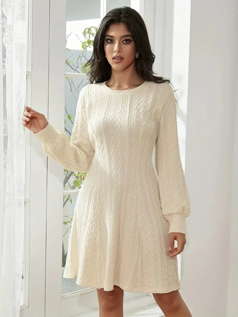 Solid Knit A-line Sweater Dress