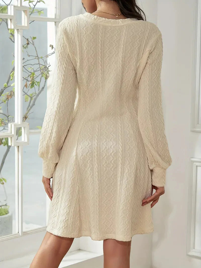 Solid Knit A-line Sweater Dress