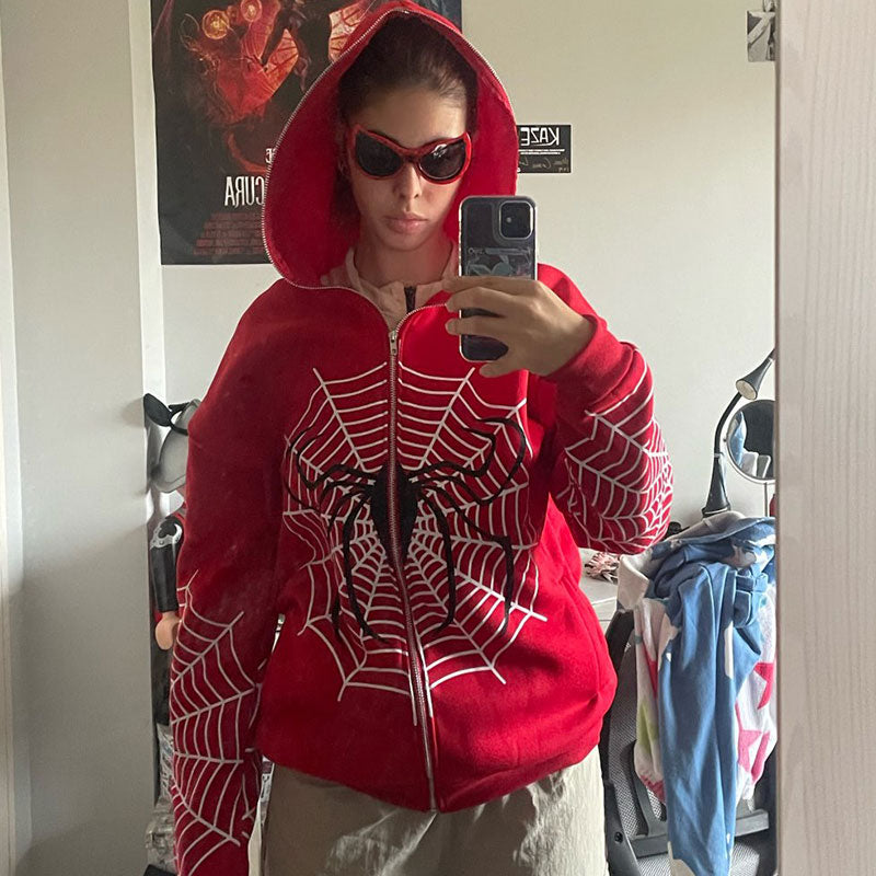 Spider Zip Up Y2K Hoodie