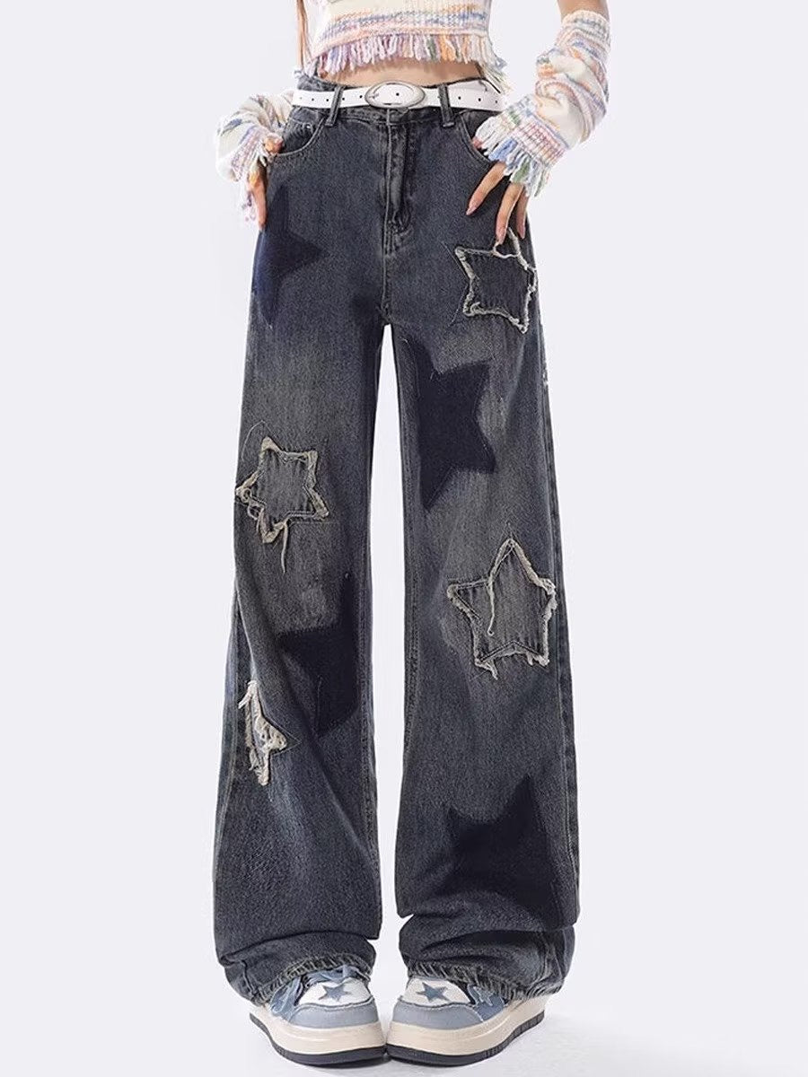 Star Patchwork Darring Display Denim Pants