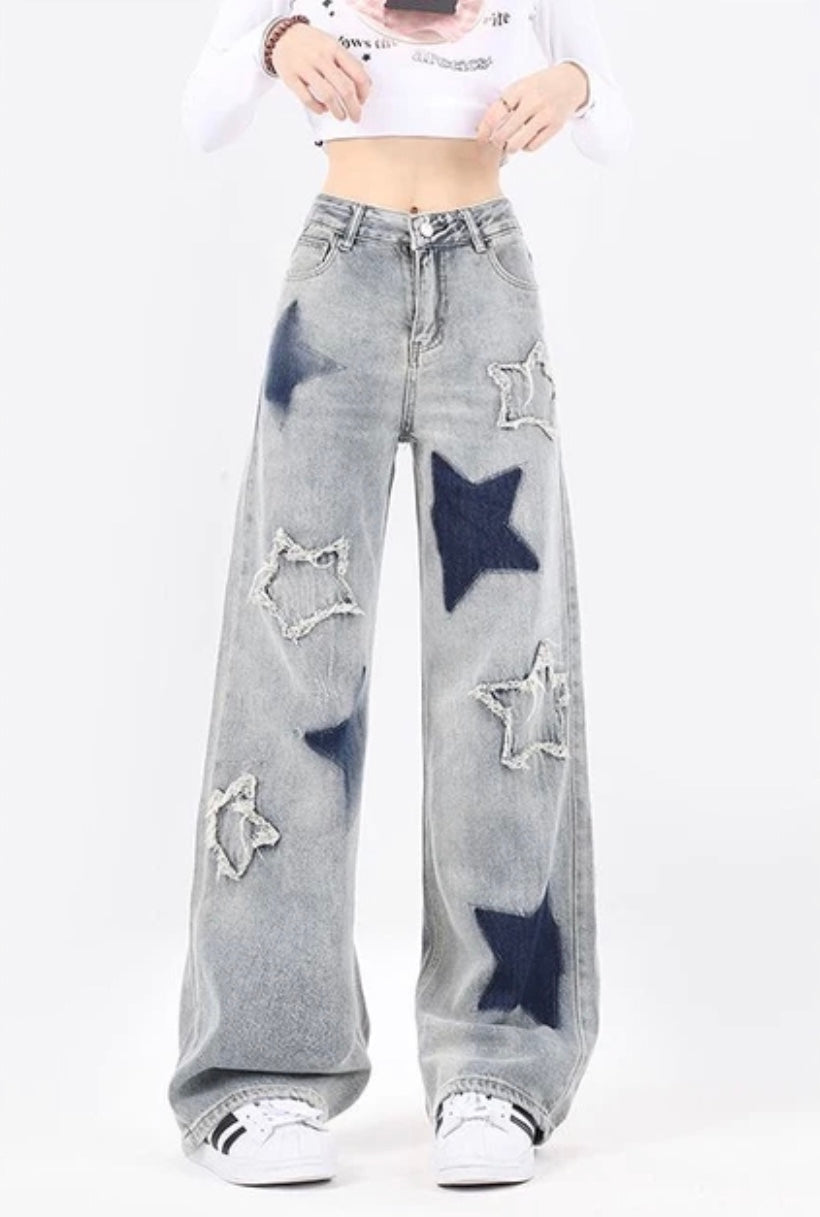 Star Patchwork Darring Display Denim Pants