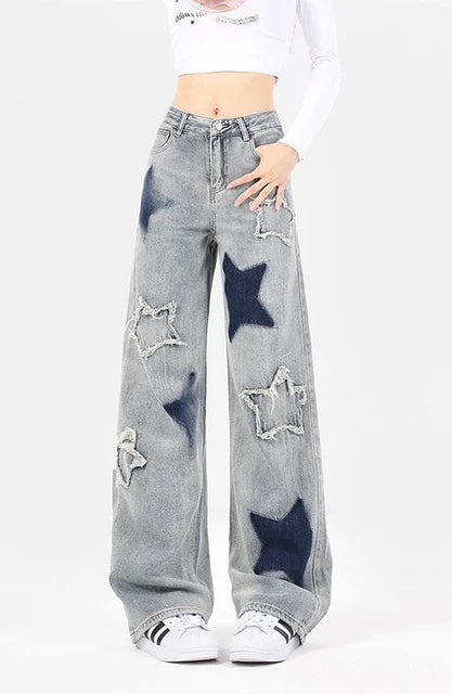 Star Patchwork Darring Display Denim Pants