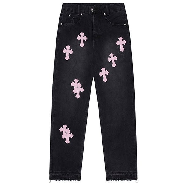 Straight Leg Jeans Cross Patch