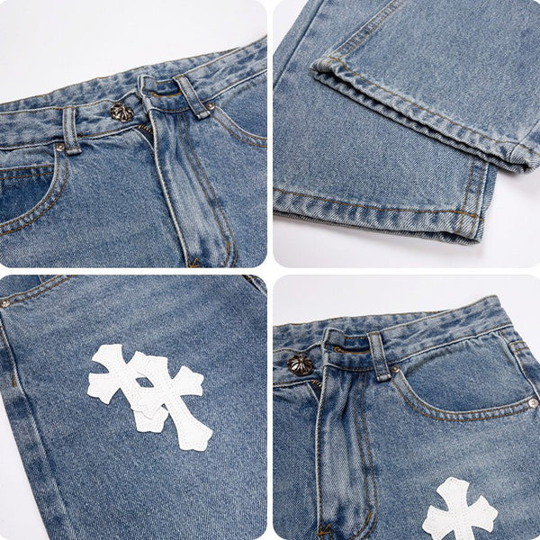 Straight Leg Jeans Cross Patch