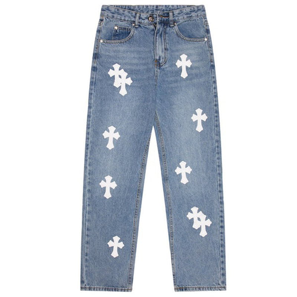 Straight Leg Jeans Cross Patch