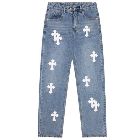 Straight Leg Jeans Cross Patch