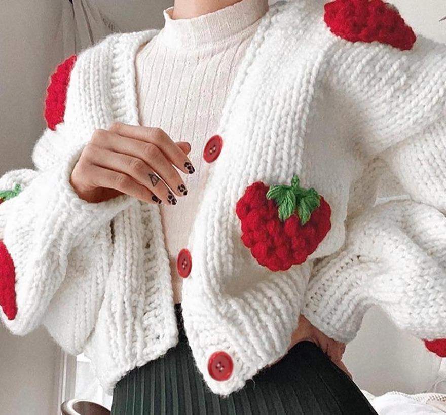 3d Popout Peach Strawberry Cardigan