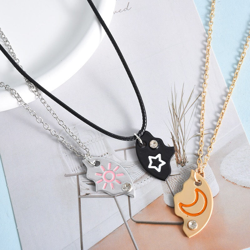 Sun Moon Star Pendant 3pcs BFF Necklaces