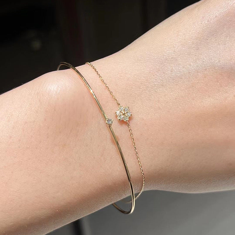 Thin Bangle & 6-petal Bracelet Stack