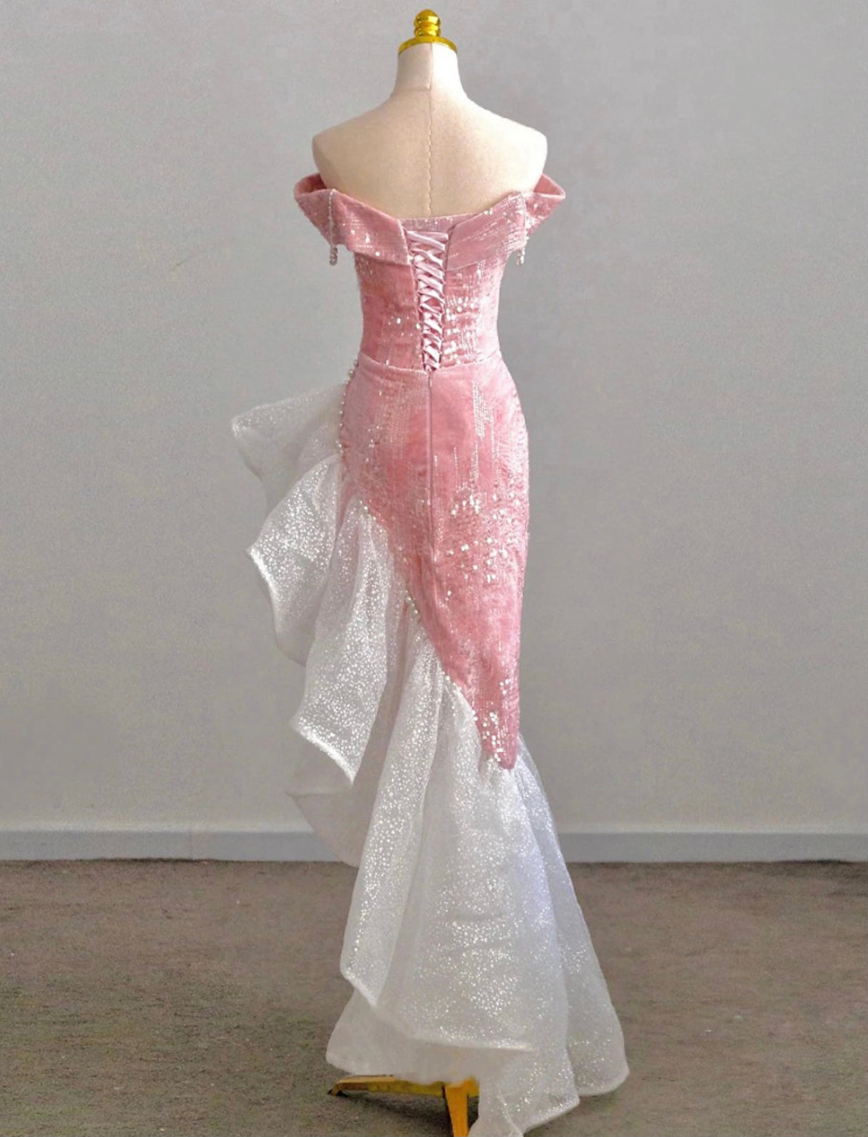 Tulle Off Shoulder Pearls Mermaid Dress