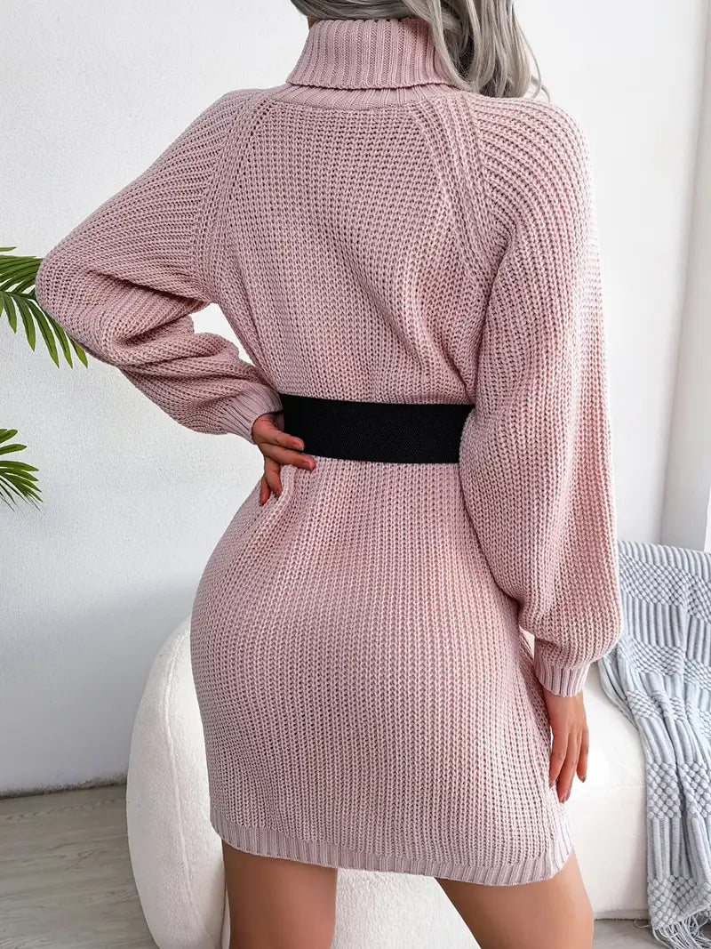 Turtleneck Bodycon Button Slim Sweater Dress