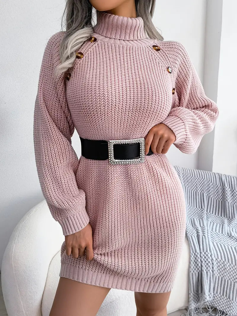 Turtleneck Bodycon Button Slim Sweater Dress