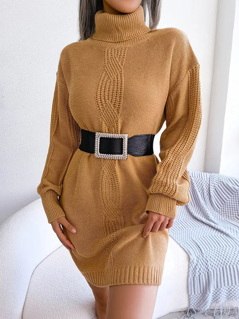 Turtleneck Bodycon Button Slim Sweater Dress