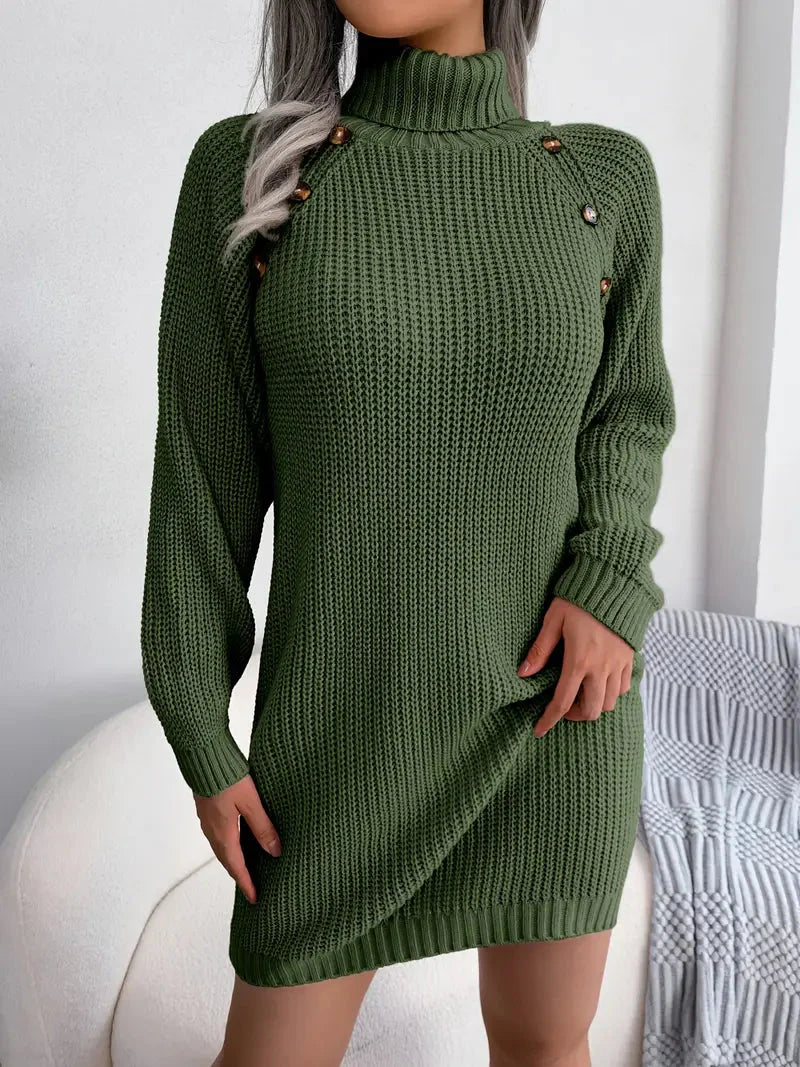 Turtleneck Bodycon Button Slim Sweater Dress