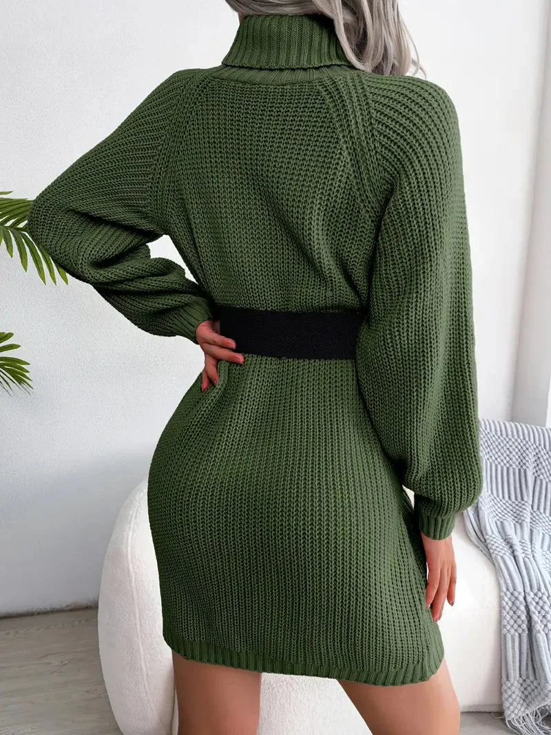 Turtleneck Bodycon Button Slim Sweater Dress