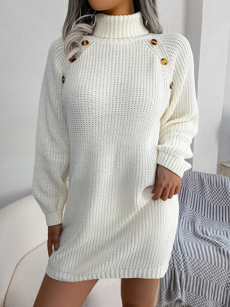 Turtleneck Bodycon Button Slim Sweater Dress