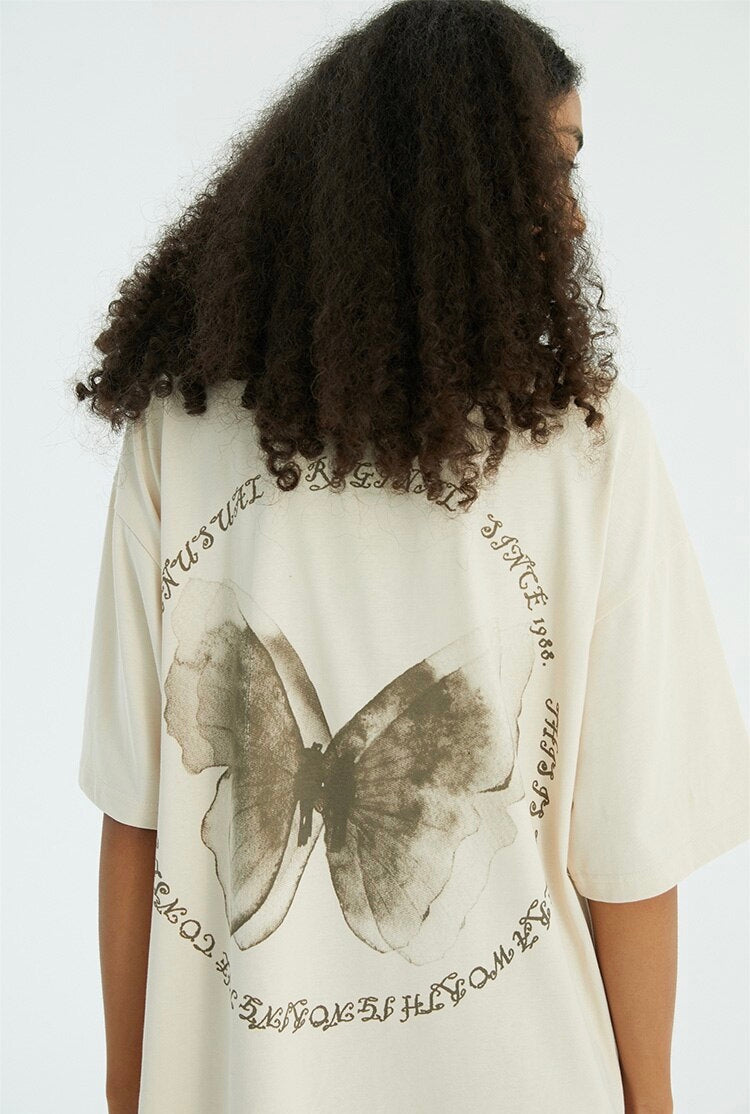 'Unusual Original' Faded Butterfly Print T-Shirt