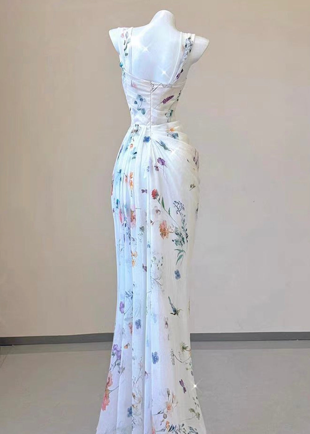 Water Flower Draped Maxi Dress