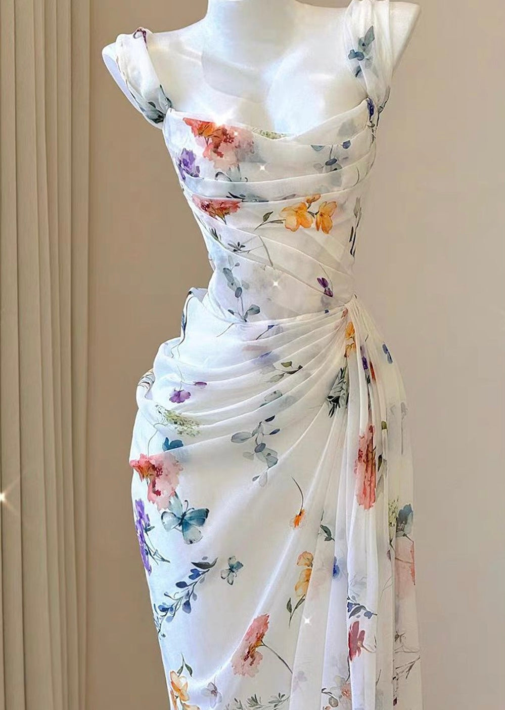 Water Flower Draped Maxi Dress