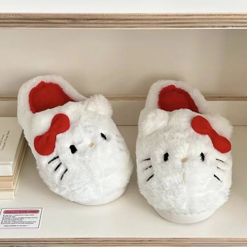 White Hello Kitty Plush Slippers