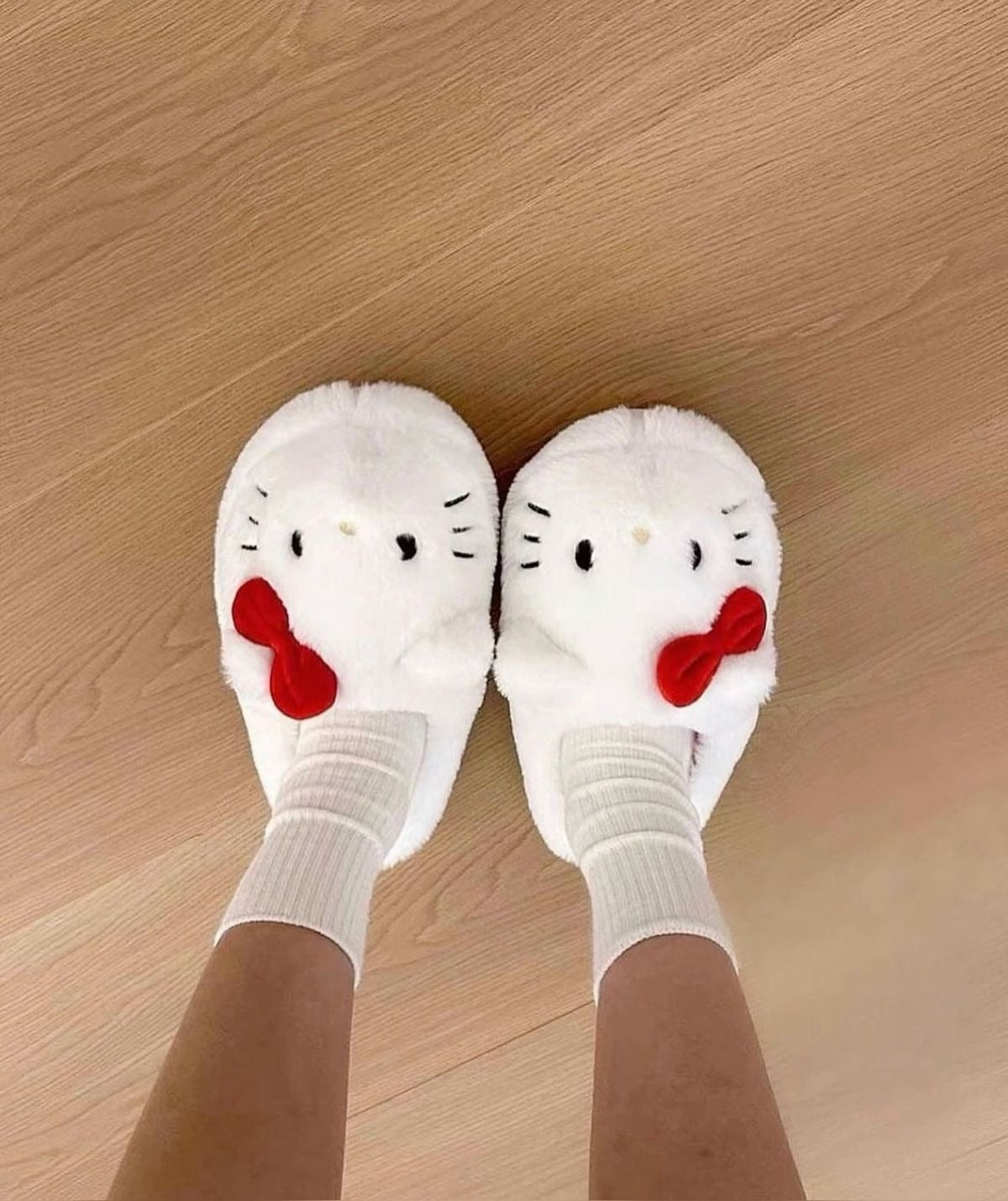 White Hello Kitty Plush Slippers